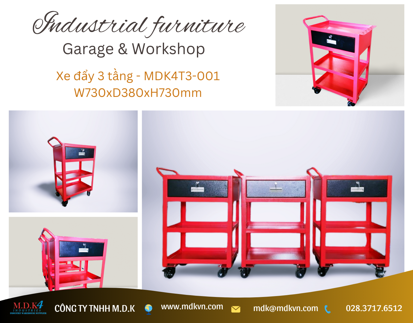 Xe đẩy 3 tầng - Mã MDK4T3-001